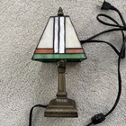 Vintage Tiffany/Mission-Style Stained Glass Corded Electric Table Lamp 11” Tall