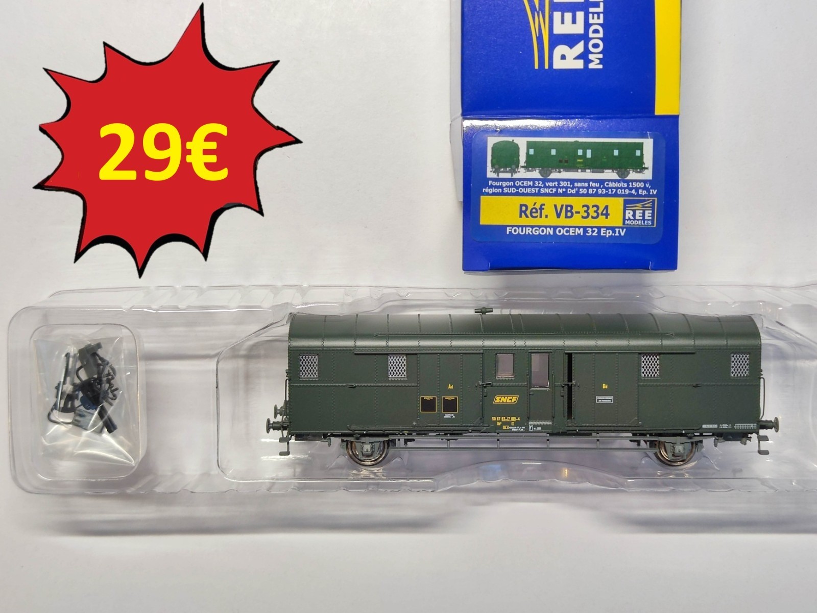 Fourgon OCEM 32 Sud Ouest REE VB-334 train miniature HO