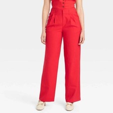 A New Day Women's Red High Rise Pleat Front Straight Trousers Pants Size 10