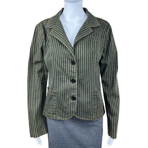 Vintage Serious Clothing Stripe Blazer LARGE Pinstripe Jacket Punk Goth Y2K - Picture 2 of 19