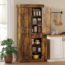 Freestanding Kitchen Cupboard, Tall Storage Cabinet w/ Drawer and Shelves