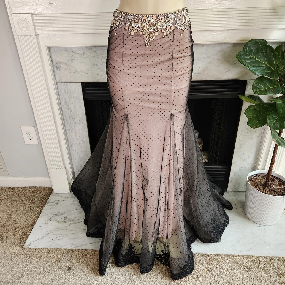Maxi Falda Alyce Paris Rosa Negra Cuentas Malla Encaje Noche Cóctel Talla 4 Foto 2 de 4