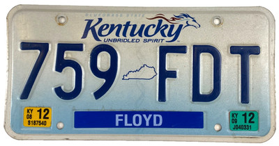 Vintage 2008 2009 Kentucky Auto License Plate 759 FDT Floyd Co