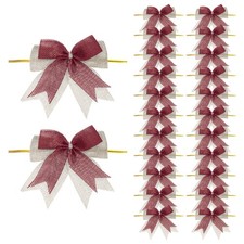 24Pcs 4" Mini Burlap Bows Handmade Double Layer Bow Knot Beige/Burgundy