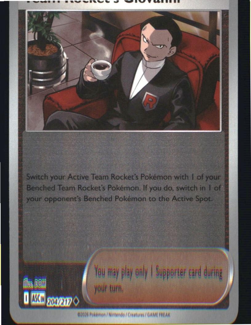 Team Rocket's Giovanni 204/217 Uncommon ME: Ascended Heroes Reverse Holo NM