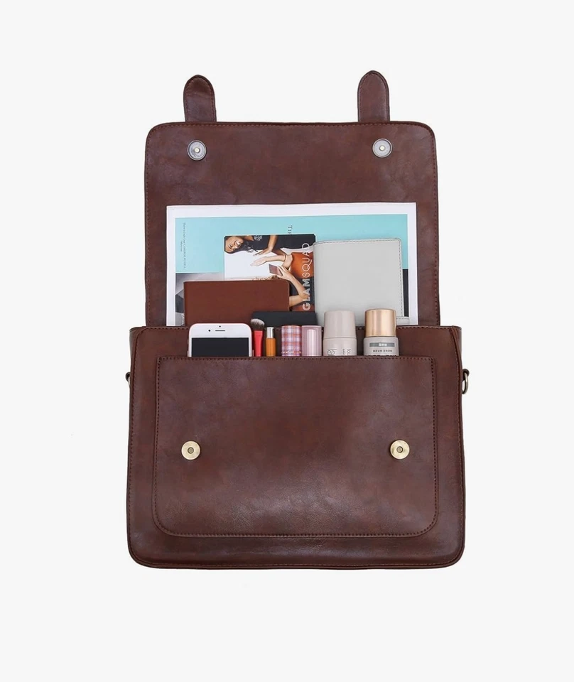 Ecosusi Bolso Mensajero Cuero Marrón Cartera Maletín Bolso de Hombro Hebillas con Lazo Foto 3 de 4