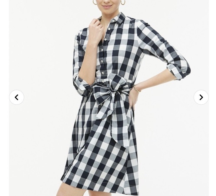 Vestido Camisa J Crew Mujer XS Guinga Azul Marino Blanco Manga Larga Talla 2