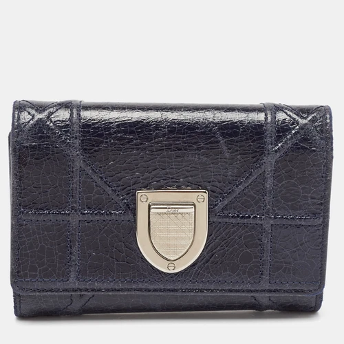 Portefeuille Dior en cuir verni bleu marine à trois volets