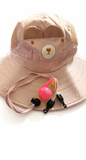 Pink Unisex Baby  Toddler Wide Brim Sun Hat Bear Chin Strap Drawstring