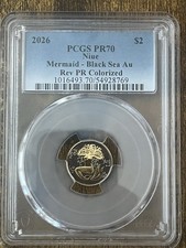 2026 Niue 2 Mermaid Black Sea 2 Gram Gold Reverse Proof Colorized PCGS PR70