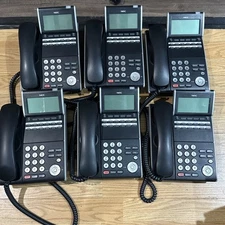 Lot of 6 NEC DLV(XD)Z-Y(BK) Telephones w/ Handsets DT300 Series DTL-12D-1(BK)TEL