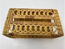 Vintage Bamboo & Wood Wooden Tissue Kleenex Box Cover Holder Rectangular