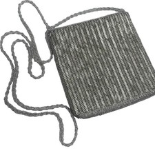 Beaded Silver Metallic Evening Bag with Chain Shoulder Strap Zip Closure Small