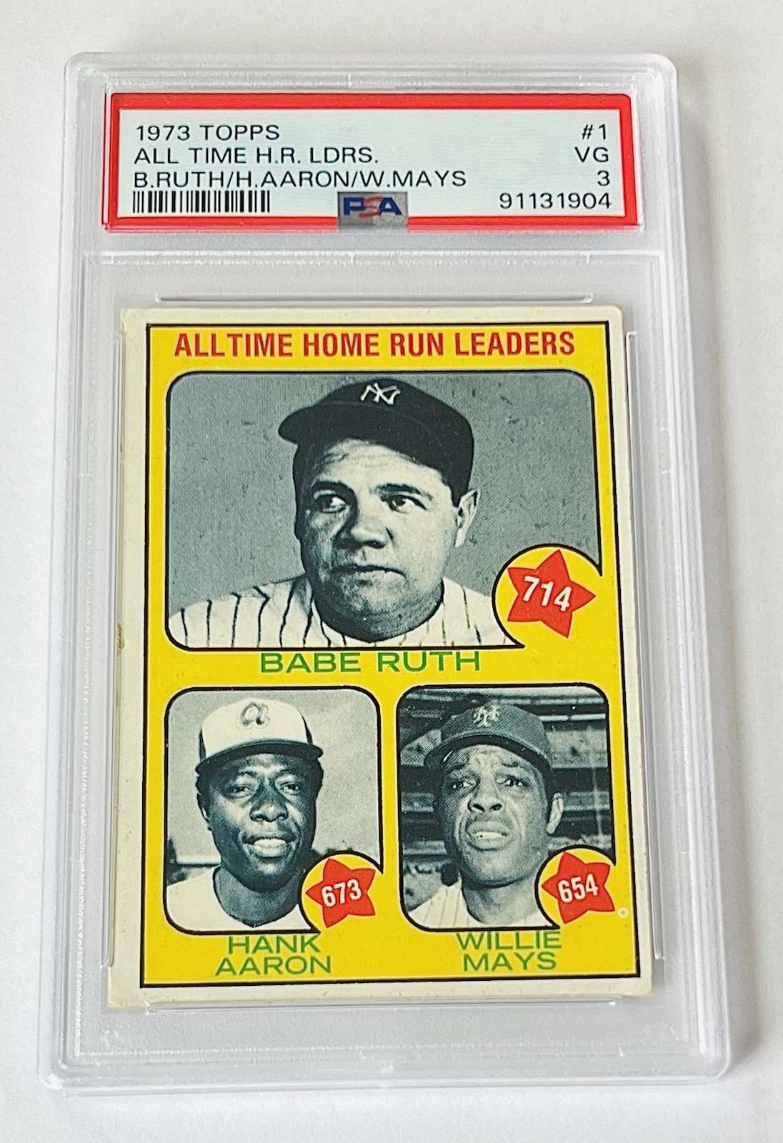 Babe Ruth Aaron Mays Hank Aaron 1973 Topps #1 All Time Home Run Leaders PSA 3 VG