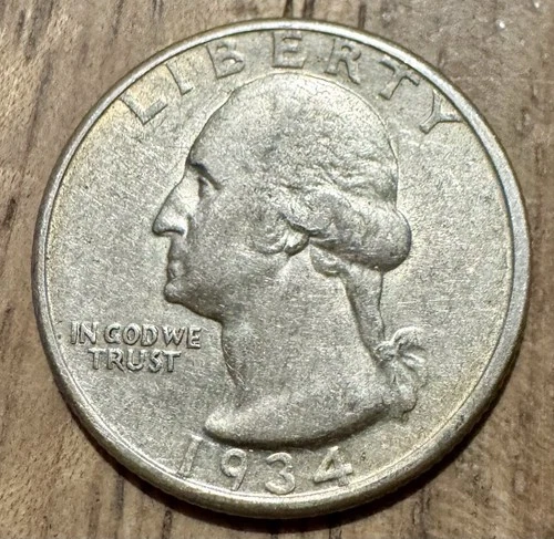 1934-D Washington Silver Quarter, Denver Mint Issue, Better Date, XF