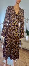 Halston Leopard Print Chiffon V-Neck Tie Front Bell Sleeve Midi Dress 4