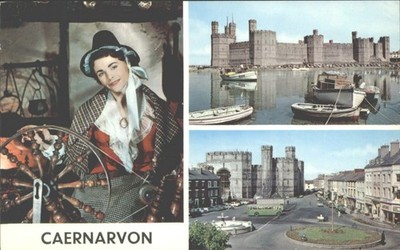 Vintage Caernarvon Postkarte walisische Nationalkostüm das Schloss PLC24506