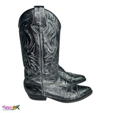 Vintage Guess Georges Marciano Metallic Western Boots Black Silver Leather 9.5