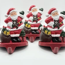 Vtg 1991 Lillian Vernon Santa Xmas Cast Iron Stocking Hanger Holder Set of 3