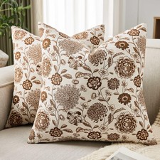 100 Cotton Botanical Throw Pillow Covers Set of 2, 18x18 Inch Brown, Farmhou...