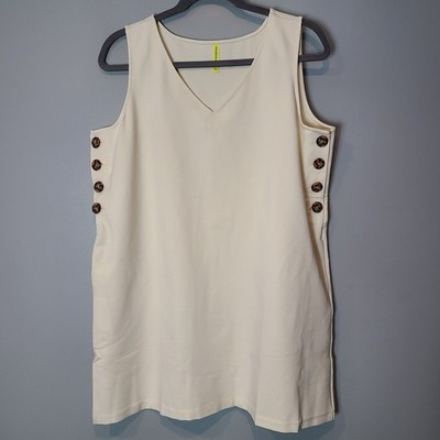 Betabrand Admiral Button Shift Dress Womens XXL Ivory Pockets Minimalist  Stretch | eBay