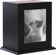 Pet Wood Memorial Urn for Ashes,Photo Frame Keepsake Box for Cats Dogs,Funerary