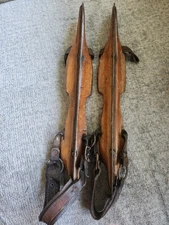 Vtg.wooden Ice Skates with leather straps- Marked with#30