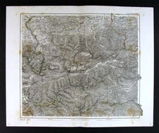 1874 Stieler Map - Europe Alps - Austria Salzburg Berchtesgaden Wolfsberg
