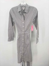 Pre-Owned J Crew White Size 0 Stripe Midi Long Sleeve Dress