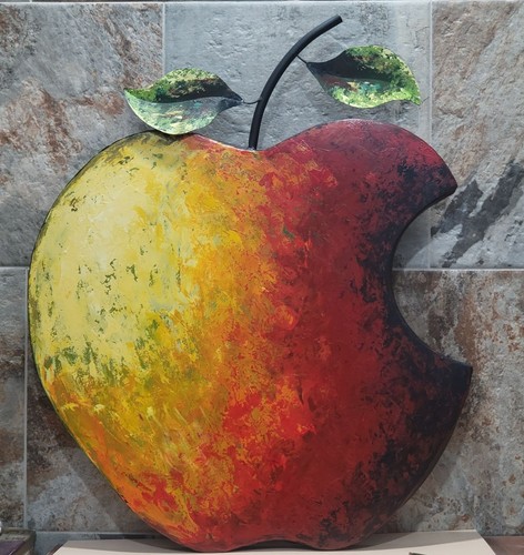 Arte de pared de metal manzana pintura al óleo mezcla amarillo rojo capas de pintura pared colgante - Imagen 11 de 13