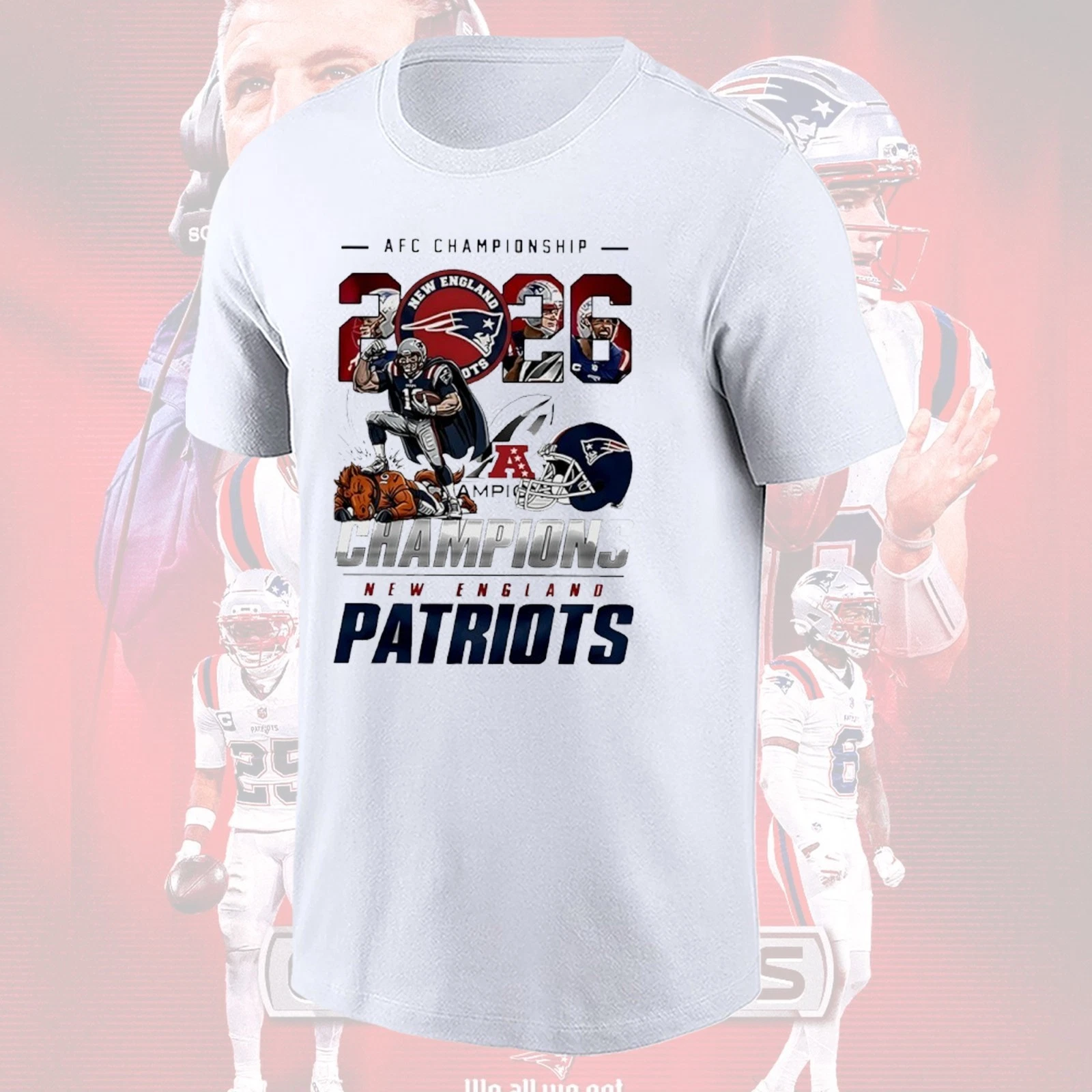 New England Patriots 2025 2026 AFC Champions Mascots One Side