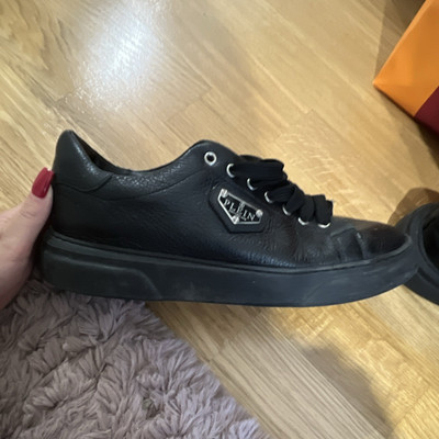 Philipp Plein Herren Low Top Leder Sneaker Schwarz Schnürung Logo EU 43