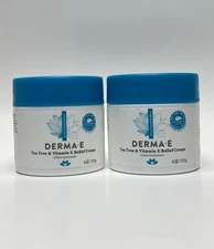 DermaE Tea Tree and Vitamin E Relief Cream - 4 oz Each (Pack 2 )