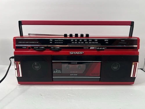 Sharp QT-248 R Radio Box Cassette Player AM/FM Red Retro VTG Boombox w/AC Cord