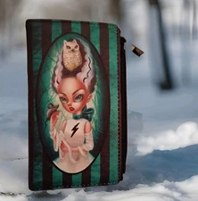 Spookyville Critters Moulin Rouge ish Sexy Bride Of Frankenstein w Cat Wallet 