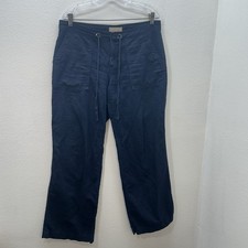 Banana Republic Linen Blend Pants Womens Navy Martin Fit Wide Leg Minimalist 10