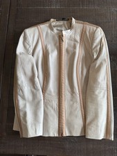 Linda Allard Ellen Tracy Women’s Embossed Zip Jacket Beige Tan Striped Sz 12  