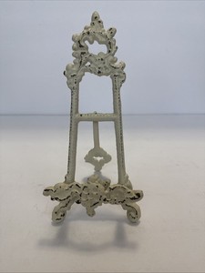 VINTAGE OFF-WHITE CAST IRON EASEL DISPLAY STAND FOLDABLE SHABBY CHIC ART DECO