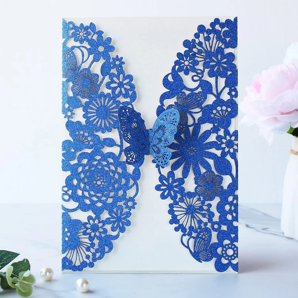 50 peças convite e envelope borboleta azul royal quinceañera 5,12 x 7,3 Inc... - Imagem 2 de 4