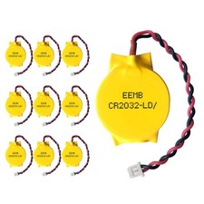 10-Pack CMOS Battery CR2032 3V Lithium Battery with 2 Pin 2 Wire Cable
