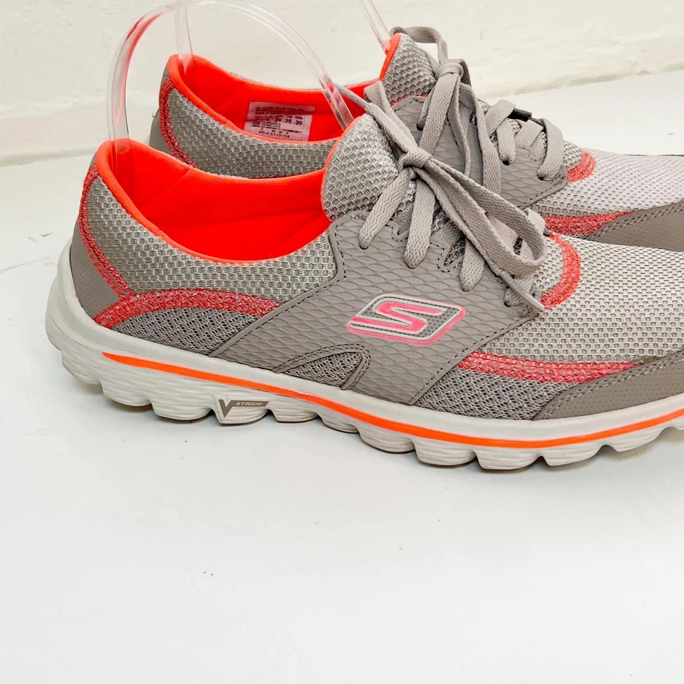 Skechers Go Walk 2 Grey & Orange Trainers Lightweight UK Size 6 - Image 3 of 4
