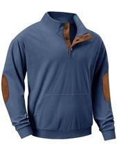 Mens Warm Corduroy Sweatshirt Casual Stand Collar Quarter 3X-Large B Teal Blue