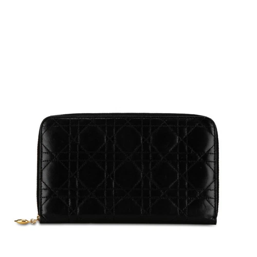 Christian Dior Dior Cannage Round Long Wallet Black Leather Women's GZl137jt