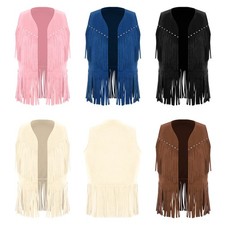 Unisex Kids Vest Halloween Waistcoat Show Coat Cowboy Open Front Fringed Hem