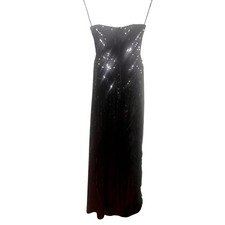 Sequin Feather Trim Maxi Dress Strapless Ombre Evening Gown