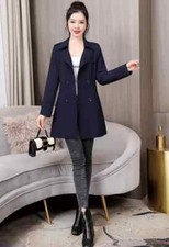 Giacca Trench Spolverino Donna Slim Lungo Leggero Blu Navy Cintura 78981