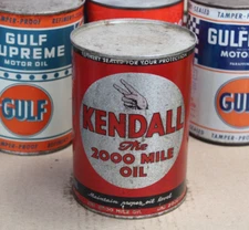 FULL NO LEAKS * early 1950s era KENDALL 2000 MILE MOTOR OIL Old 1 qt. Metal Can