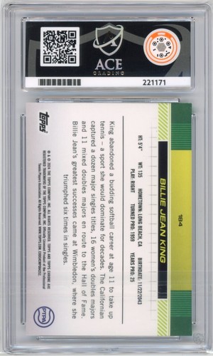 Billie Jean King #184 082/125 Green Topps Chrome Tennis Sapphire Edition ACE 10 - Bild 3 von 3
