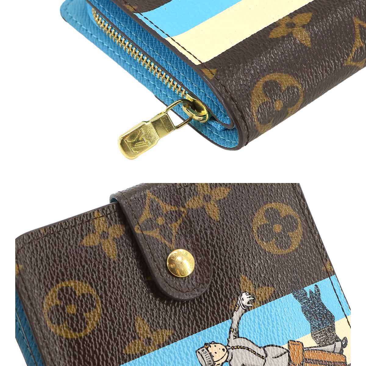 LOUIS VUITTON Monogram Groom Compact Zip Wallet Brown Blue M60036 
