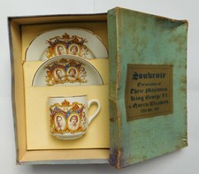 1937 Royal Coronation china trio George 6th tea cup saucer plate in original box